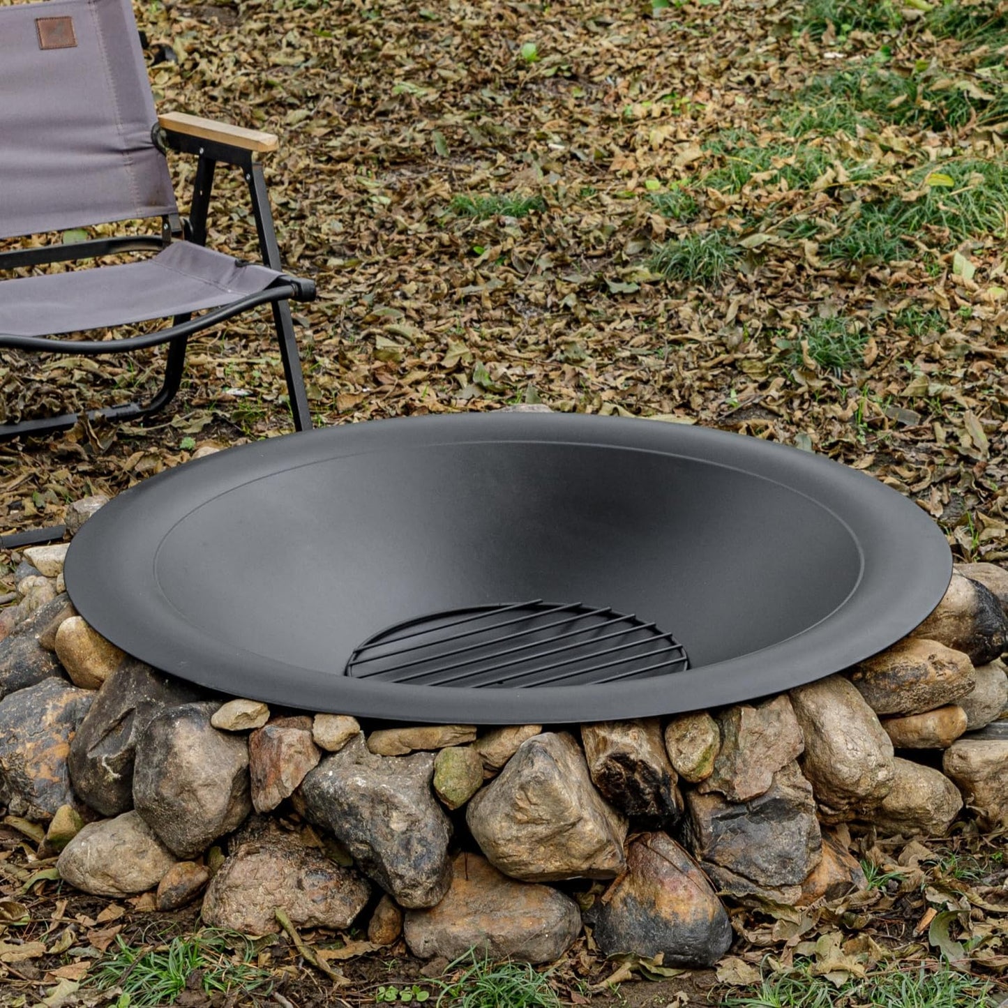 35 inch Steel Fire Pit Bowl for DIY or Replacement Existing Fire Pits, Wood Burning Fire Pit Bowl with Spark Screen &Fire Poker, Fireplace for Backyard, Porch, Deck, Camping, BBQ(Smooth)