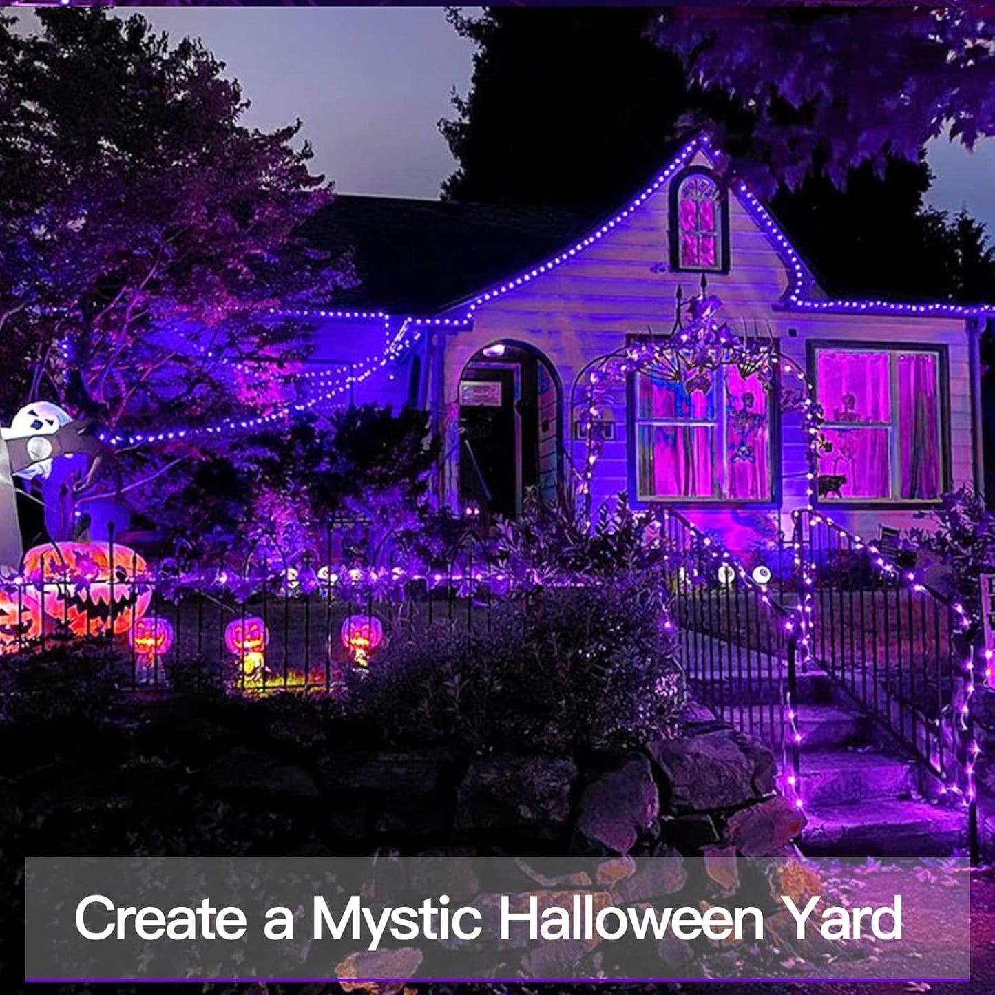 suddus Halloween String Lights Solar Powered, 2 Pack Total 66ft 200 LED Purple Solar Light Outdoor Waterproof, 8 Modes Purple Halloween Lights for Porch Tree Garden Patio Yard Party Decorations