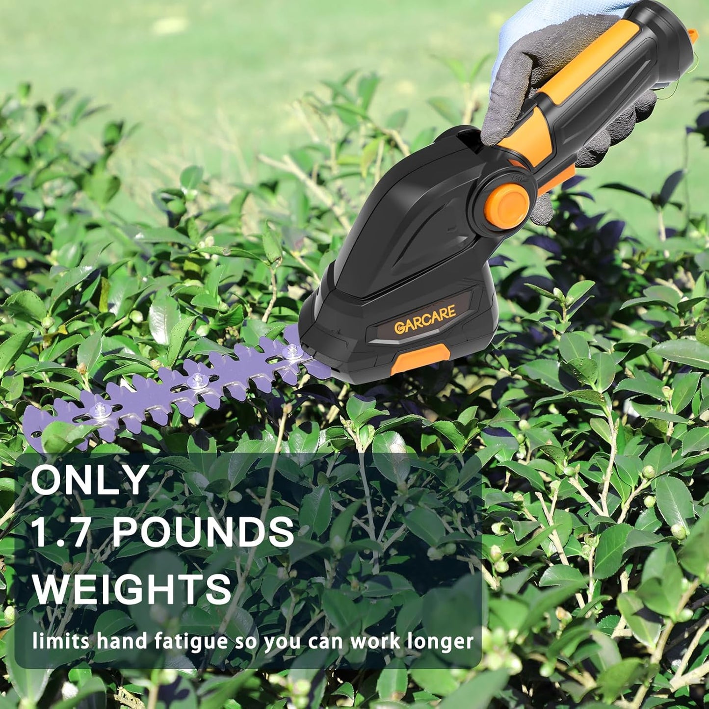 GARCARE 2 in 1 Grass Shear Cordless 7.2V Bush Timmer Handheld Grass Cutter for Shrub, Garden and Lawn Built-in 1500mAh Lithium Battery with 60min Fast Charger