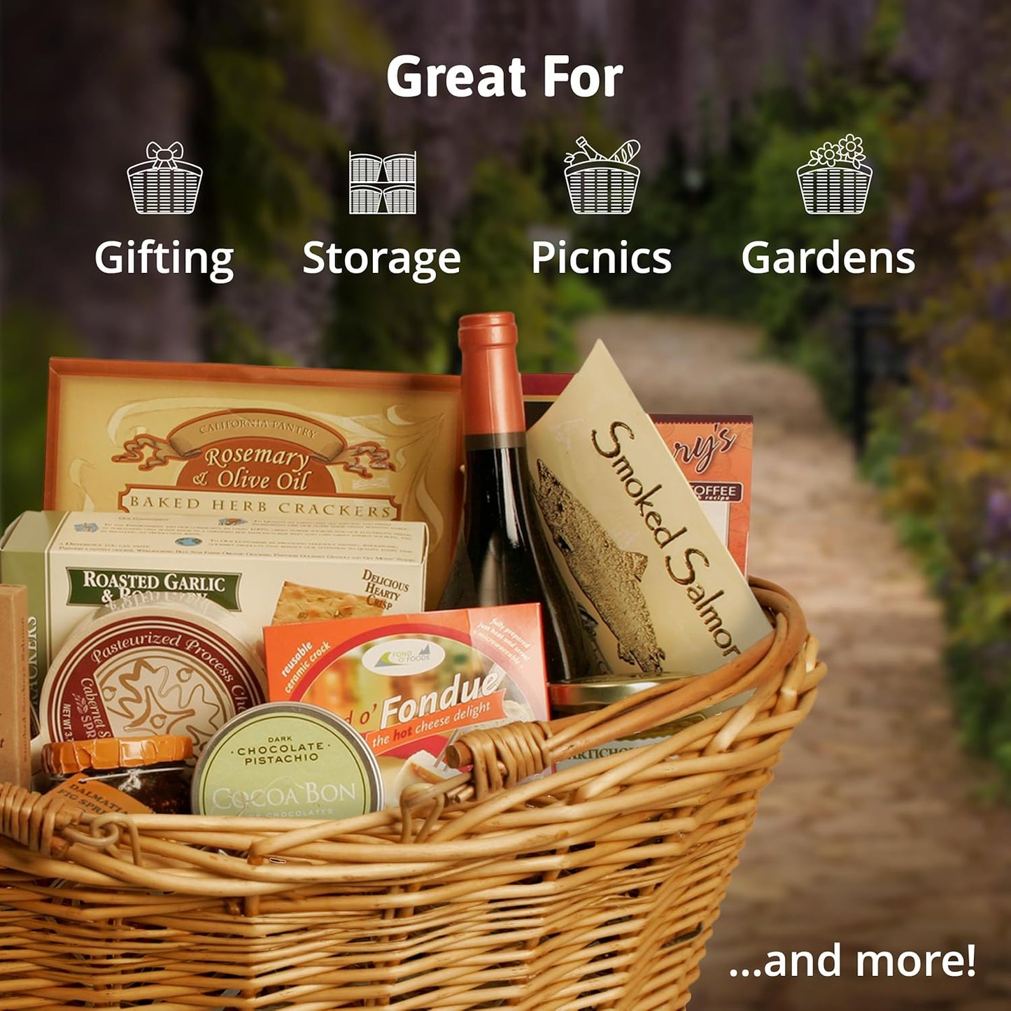 Wald Imports - Large Light Brown Hand Woven Wicker Basket for Storage with Handles - Woven Basket - Wicker Baskets for Picnics, Easter, Organizing, and More (20 x 7.5 inches)