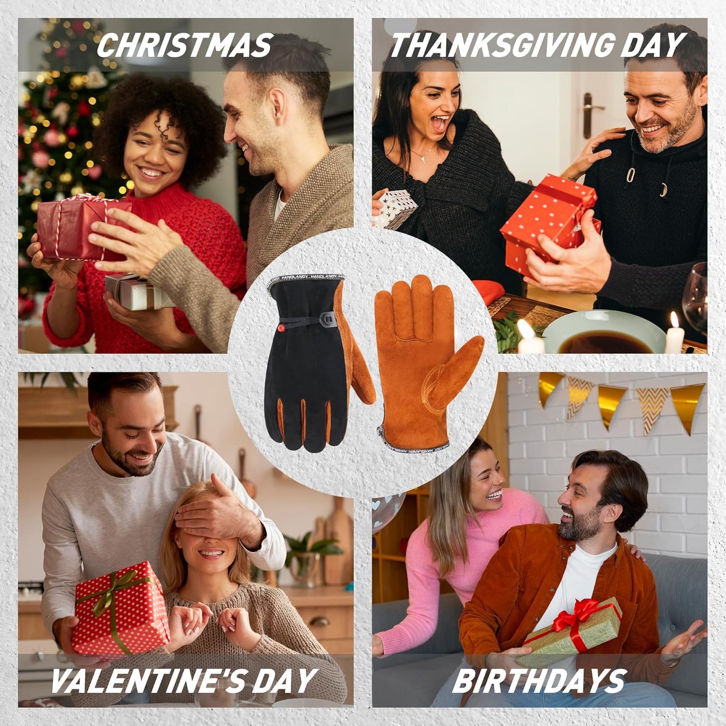 HLDD HANDLANDY Leather Work Gloves for Men & Women, Adjustable Wrist Cowhide Gardening Glove with Reinforced Palm for Driver