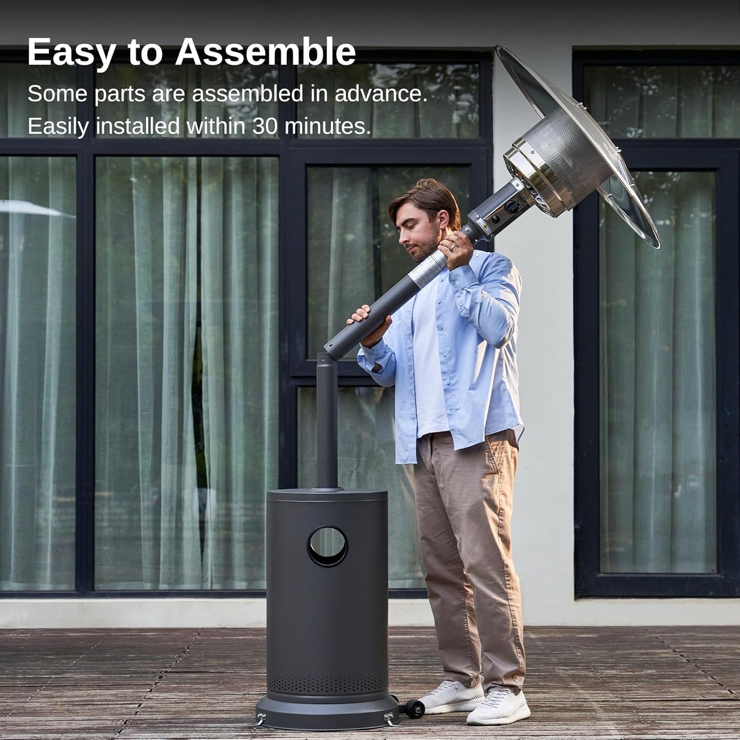 EAST OAK 50,000 BTU Patio Heater for Outdoor Use With Round Table Design, Double-Layer Stainless Steel Burner and Wheels, Outdoor Patio Heater for Home and Commercial, Gray, 31.9 x 31.9 x 86.6 inches