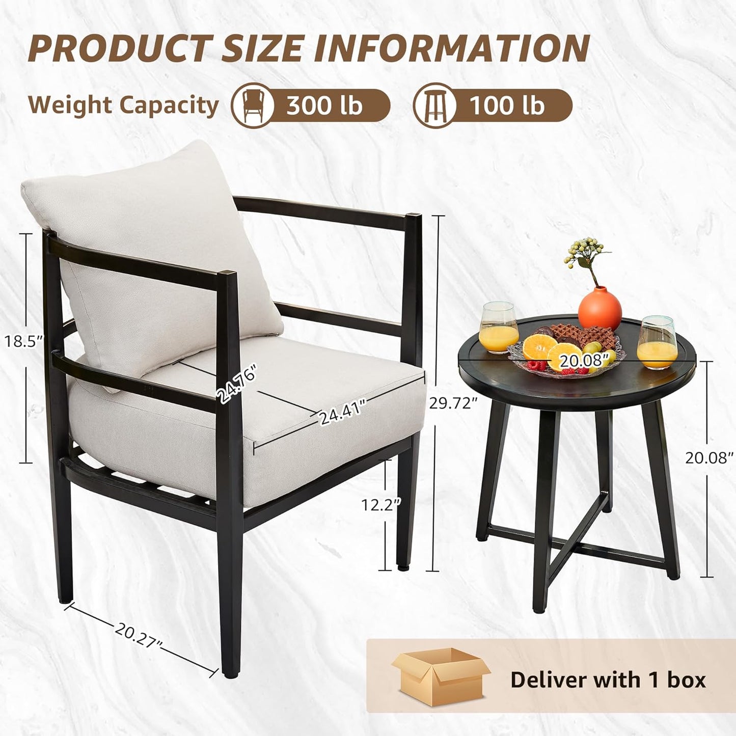 NATURAL EXPRESSIONS Outdoor Patio Chair Set 3 Pieces Furniture Conversation Sets with Porch Chairs Metal Table for Balcony Yard Garden Lawn Poolside