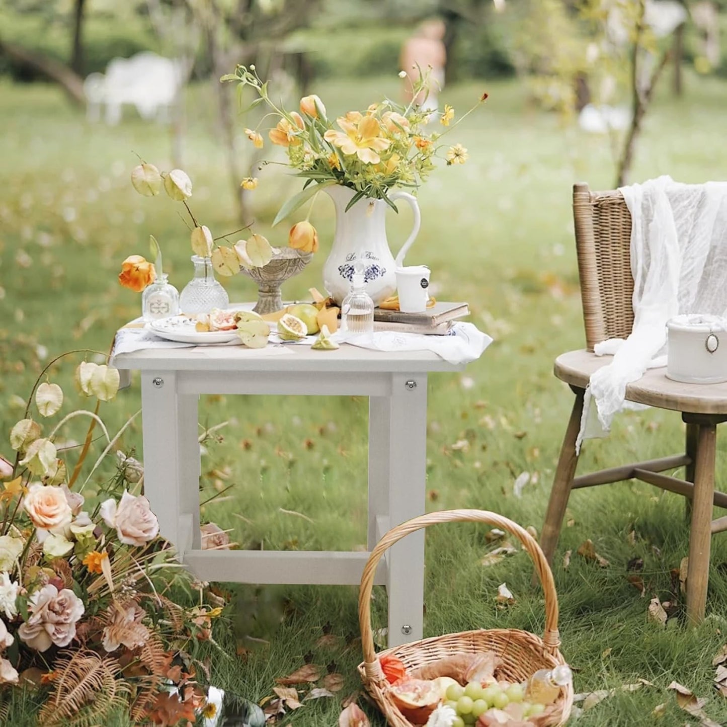 Outdoor Side Table, Small Adirondack Side Table for Adirondack Chair - Indoor Outdoor End Table - HDPS (White)