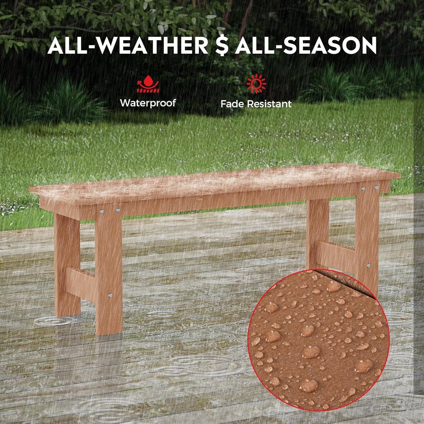 Garden Bench, Front Porch Bench Entryway Park Bench, Patio Backless Garden Seat for Outdoors/Indoor, Low Farmhouse Bench, Teak