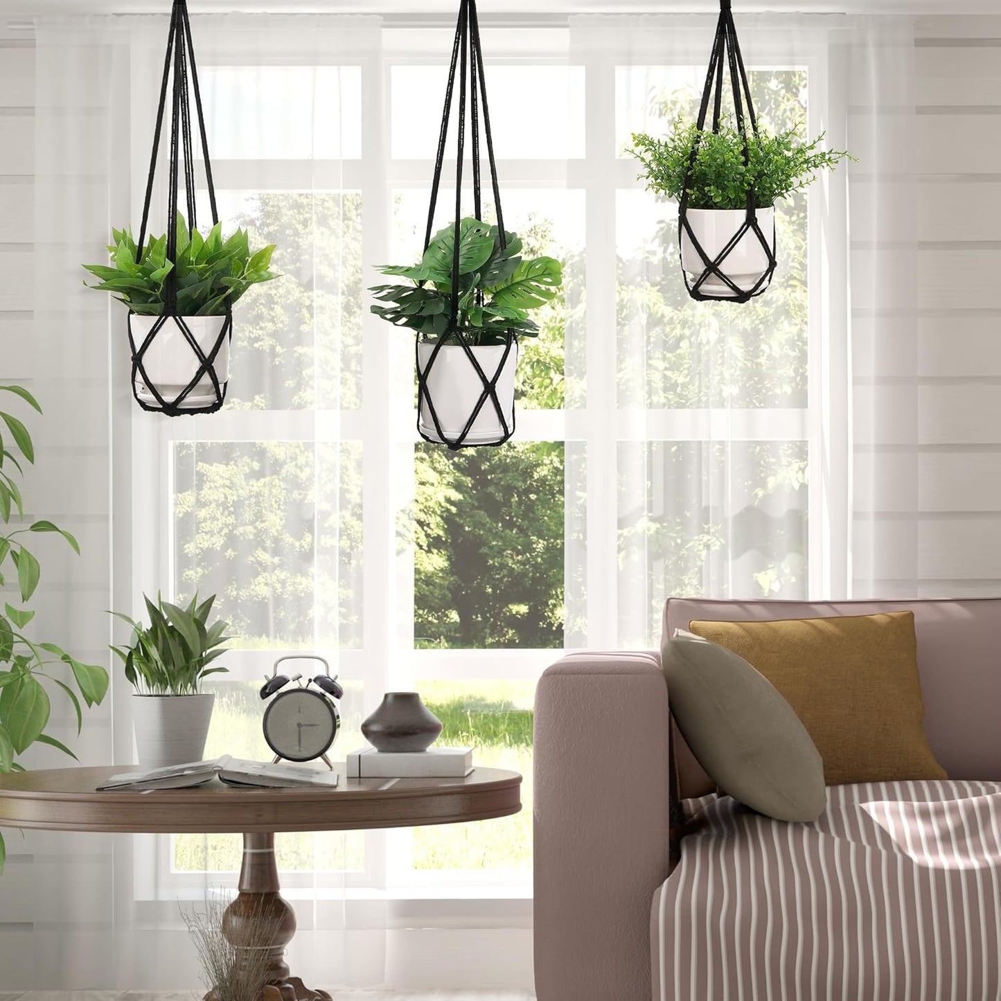 YIBOT 3 Pack Macrame Plant Hanger Indoor Hanging Planters for Indoor Outdoor Hanging Plant Holder with 3 x S Hooks for Garden Home Boho Decor 35"/29"/23" Black