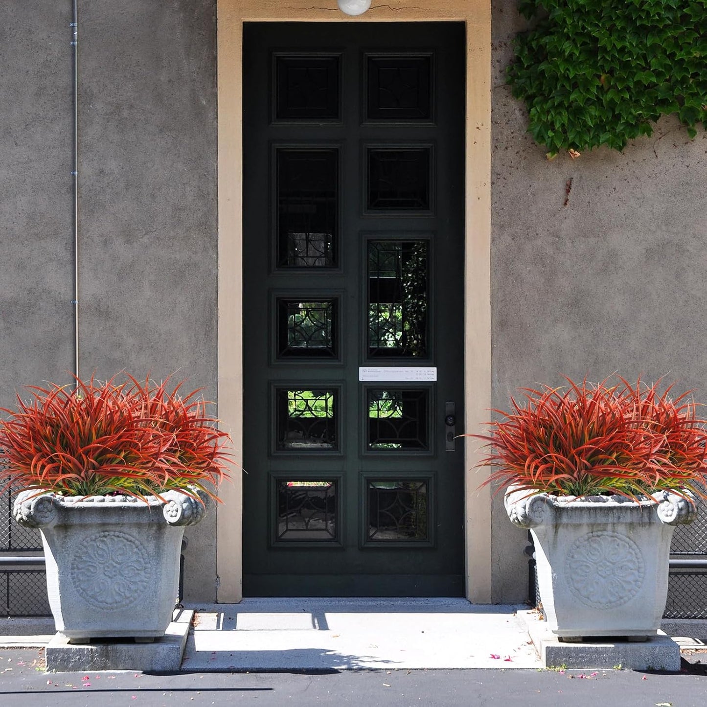 Uieke 12 Bundles Artificial Outdoor Plants UV Resistant Fake Grass Plants Faux Plastic Plants Greenery Shrubs for Home Garden Pathway Window Box Front Porch Cemetery Fall Decor, Autumn Red