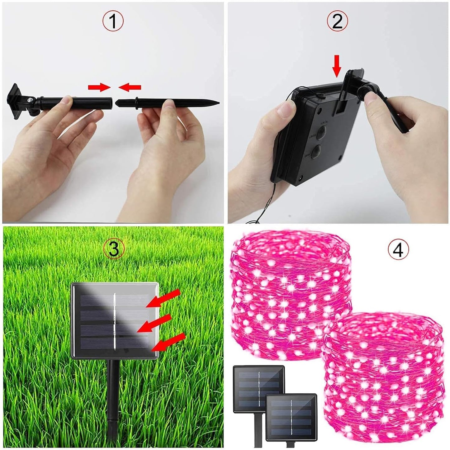 Solar String Lights Outdoor, 2-Pack Total 80FT 200 LED Solar Christmas Twinkle Lights Outside Waterproof Copper Wire 8 Modes Solar Fairy Lights for Garden Tree Party Birthday Christmas Decor (Pink)