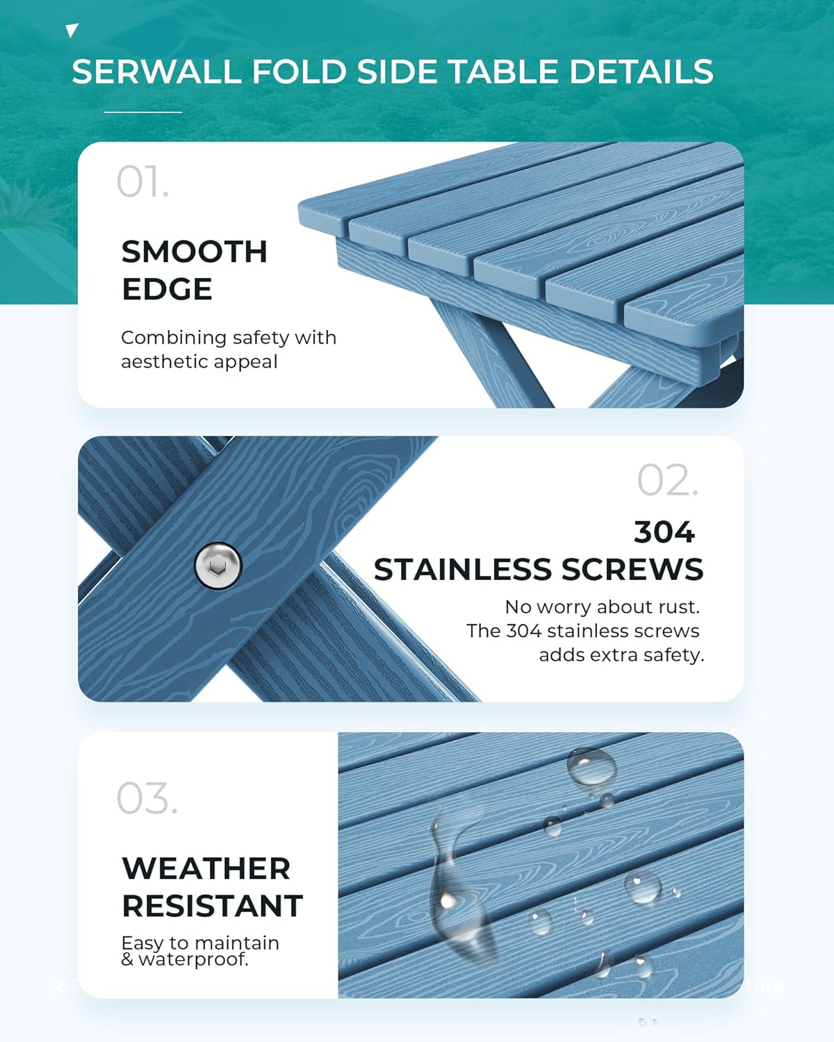 SERWALL Folding Adirondack Side Table, Portable Small Outdoor Table, Weather Resistant Outdoor End Table for Camping and Garden, Navy