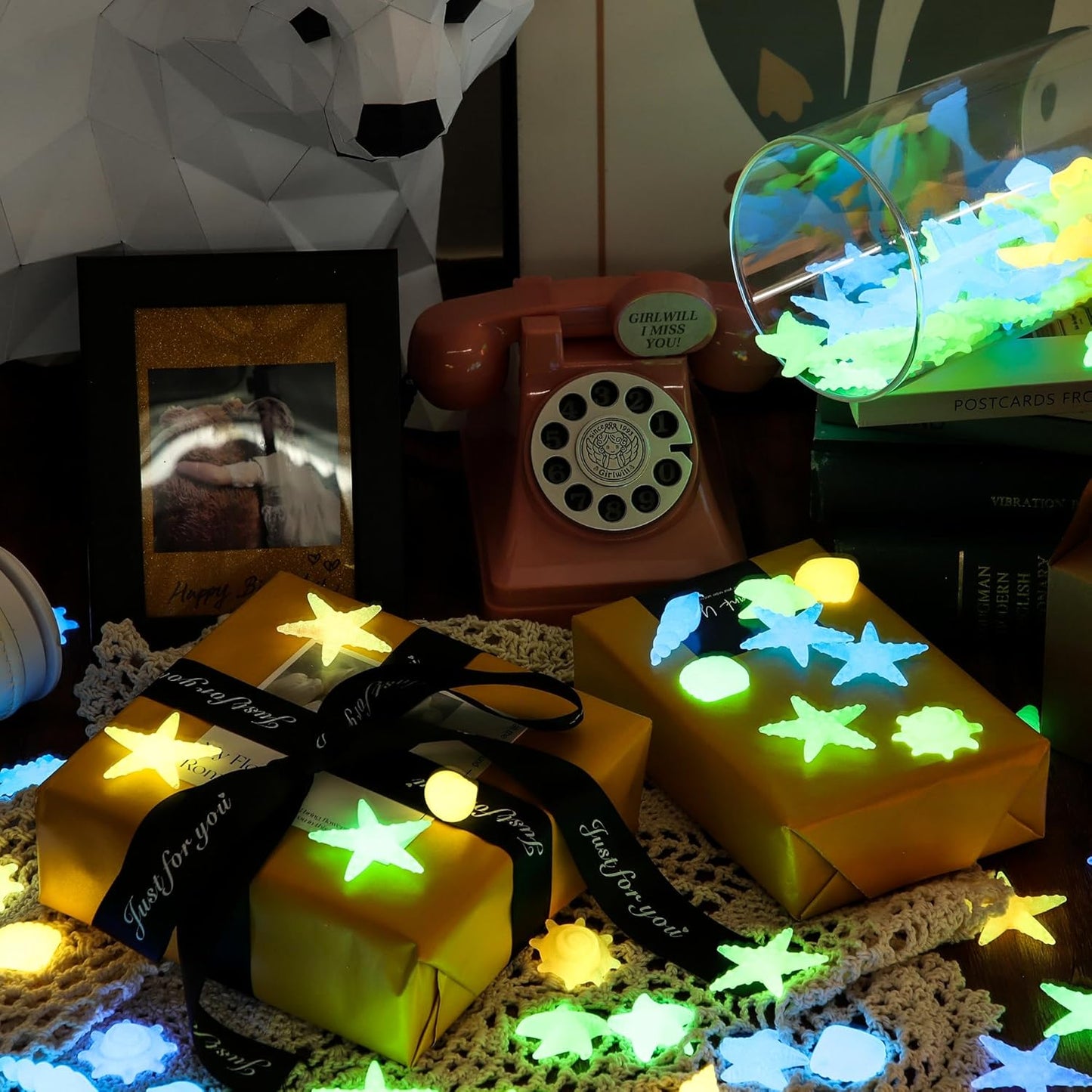 100 PCS Glow in The Dark Rocks - Mixed Color Luminous Stones Starfish-Shaped Sea Aquarium Glow Stones Fish Tank Rocks Outdoor Decor Garden Yard Walkway Pathway FD05MX100A