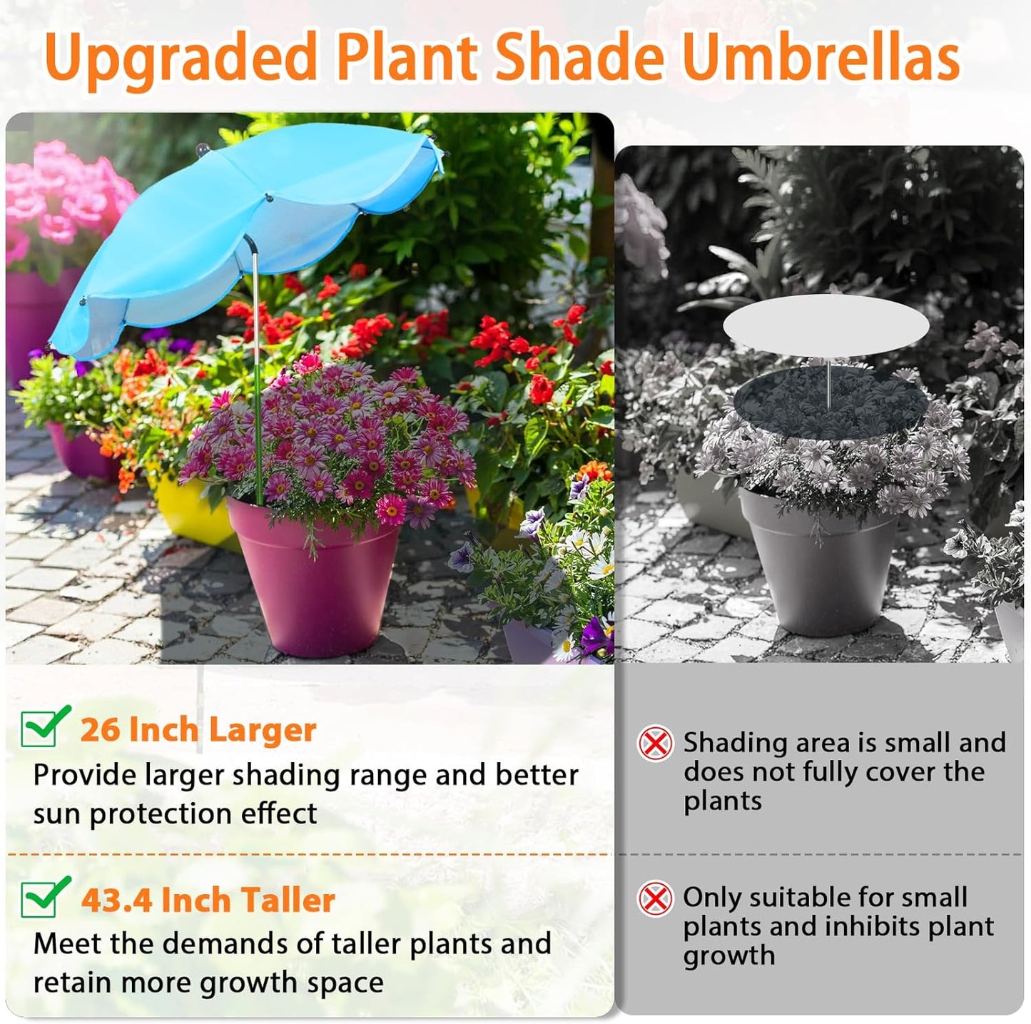 MJZ 4 Pack Plant Umbrellas for Outdoor Plants, 26" Garden Umbrella for Plants with Adjustable Angle, Plant Umbrella Provide Shade for Outdoor Plants Flower Pot Planting Beds