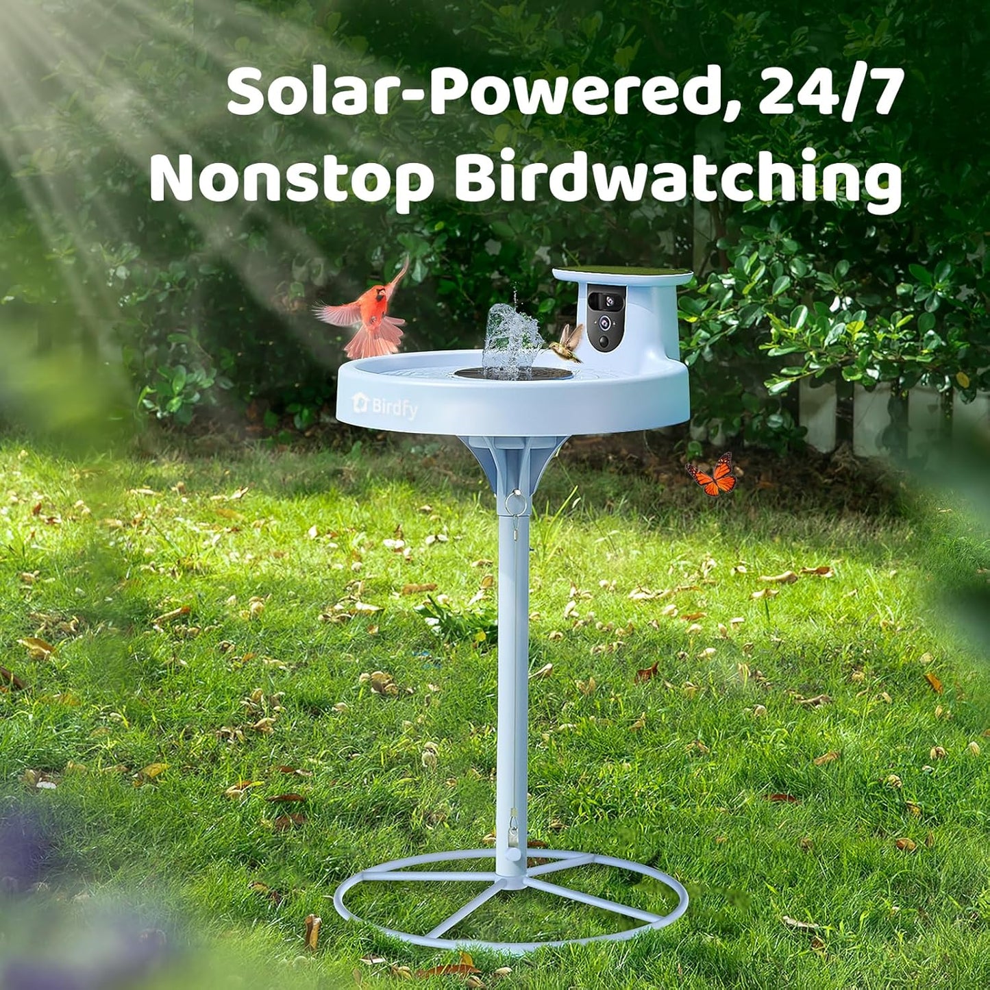 Birdfy Smart Bird Bath with Camera Solar Powered & Fountain & Stand, Dual-Lens Camera for Wildbird Watching, Auto Capture Bird Videos & Motion Detection - AI Lifetime Version