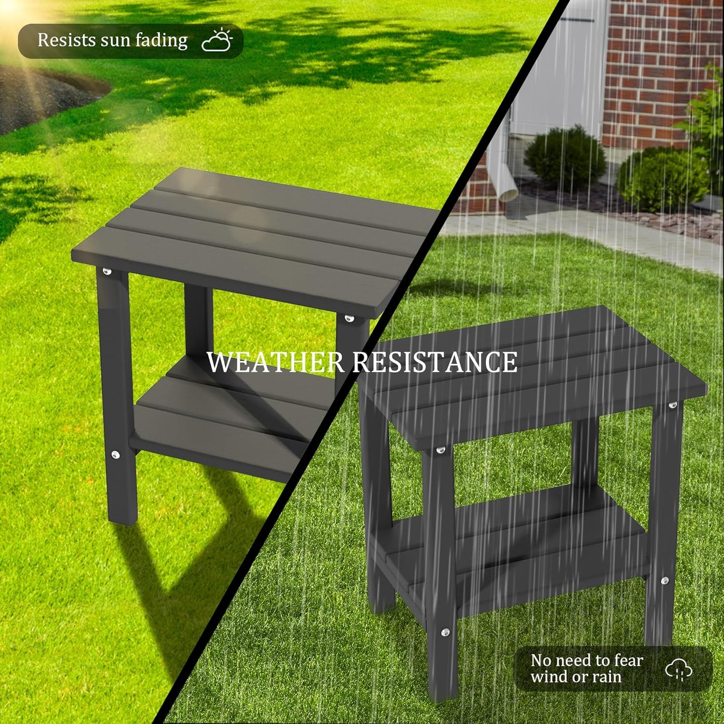 Weather Resistant Outdoor Side Table, Adirondack HDPE Small Outdoor Table, 2-Tier Small Patio Tables for Outside or Indoor,Gray