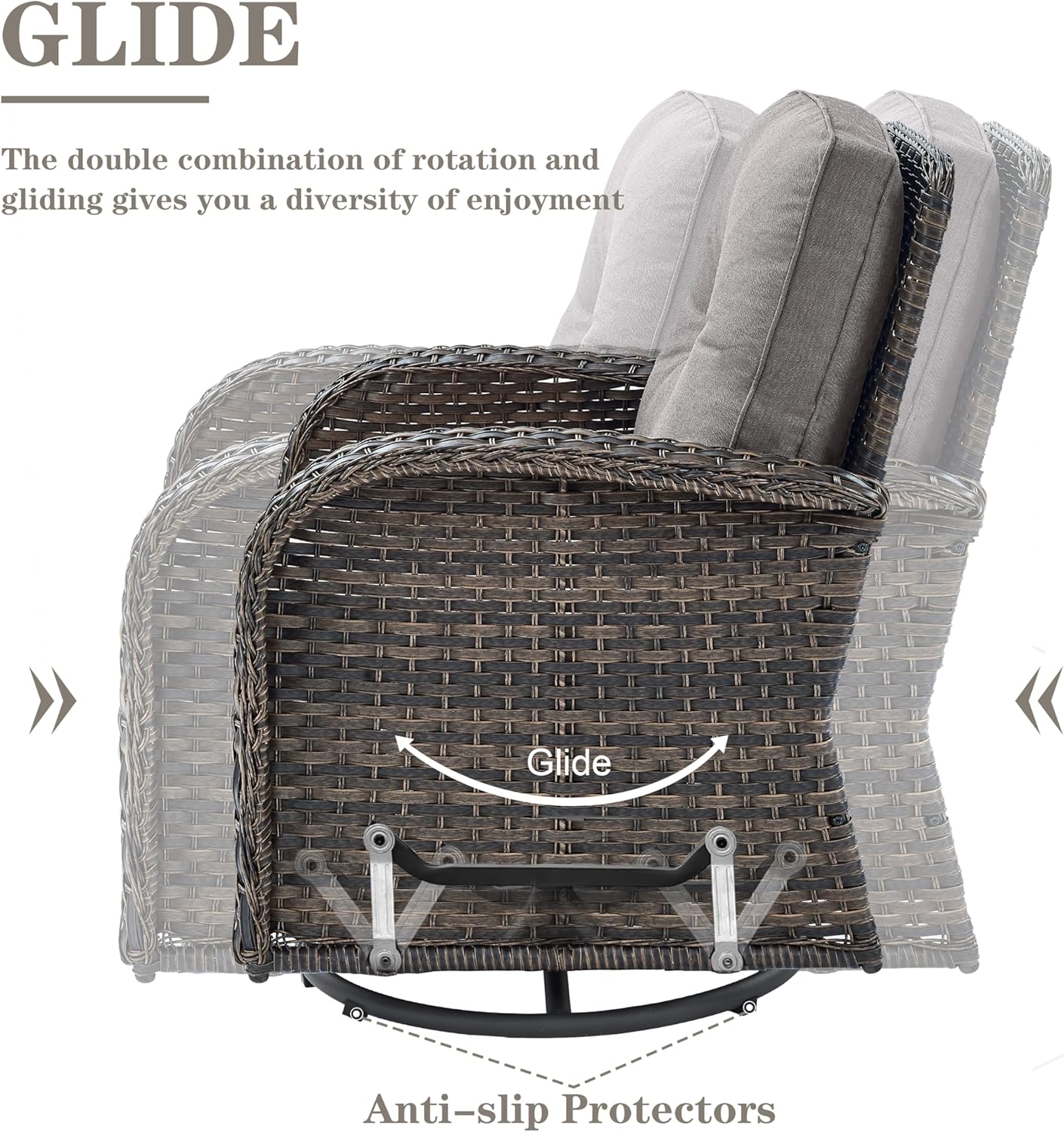 6 Piece Patio Conversation Sets - Wicker Patio Furniture Sets with Outdoor Swivel Rocker Chairs, Glider Loveseat Perfect for Patio Deck Backyard, Brown Wicker Grey Cushion