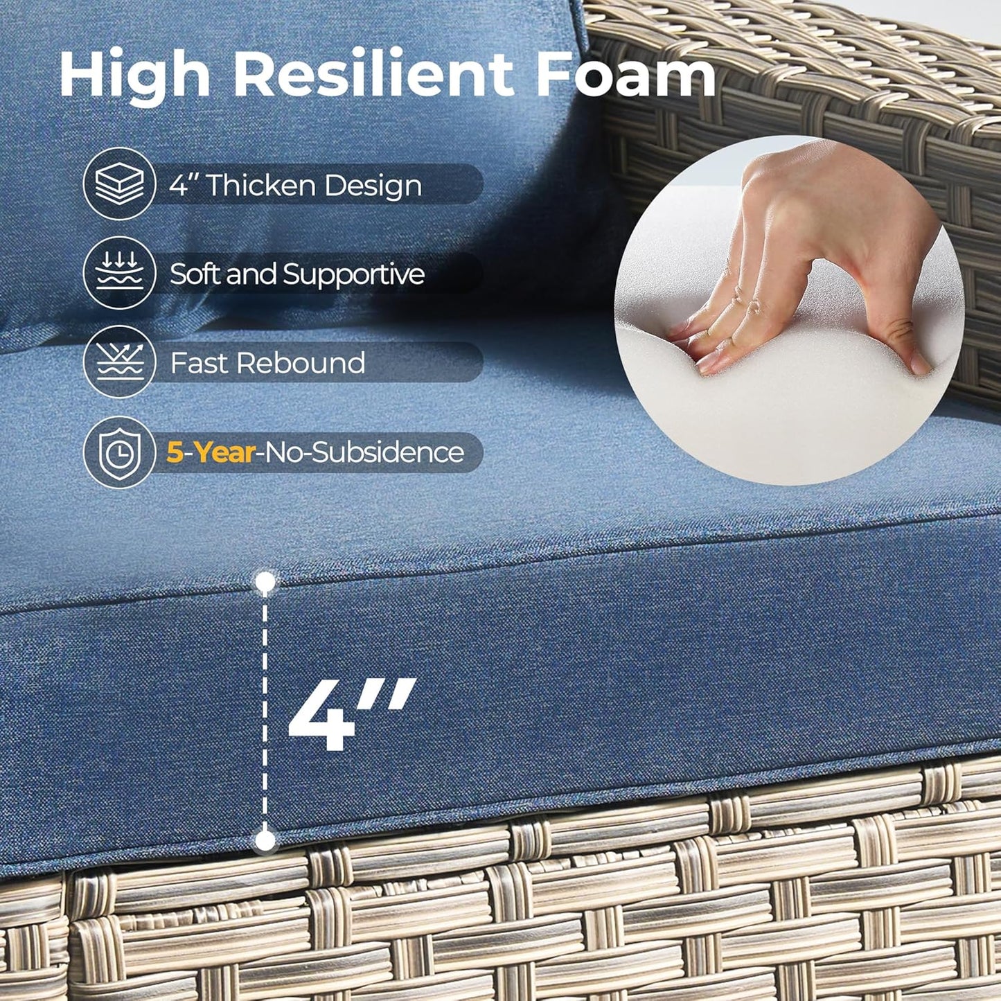 HOOOWOOO Outdoor Sectional Patio Furniture Set with Fire Pit Table,13 Pieces Wicker Conversation Sets L Shaped Couch,Extra Deep Out Door Sofa Outside Furniture with Swivel Chairs Ottoman,Denim Blue