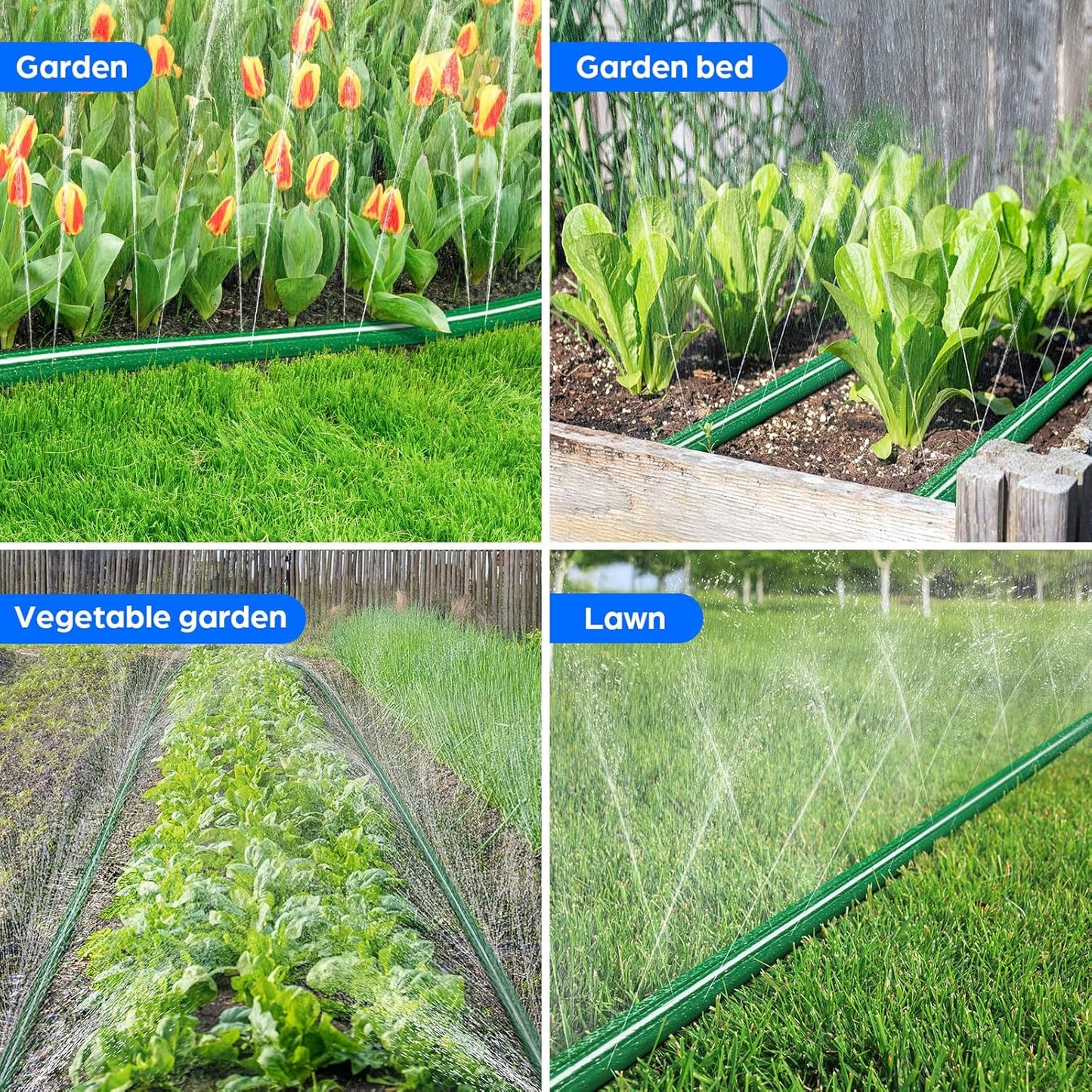 Jin&Bao Sprinkler Hose with Holes 100FT (50FTx2pack), Heavy Duty Watering Garden Hose, High-Efficiency Sprinklers System for Lawn and Garden with Staples