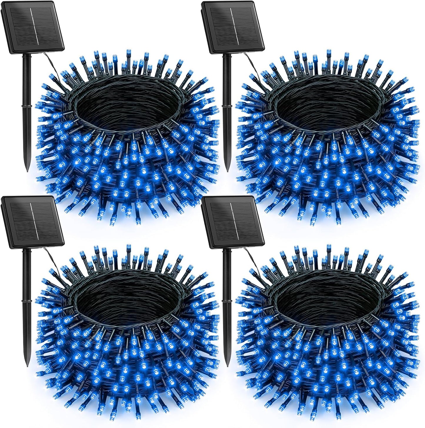 Brightown 4 Pack Solar Christmas Lights Outdoor, Total 184FT 480 LED Solar String Lights Outdoor Waterproof Green Wire with 8 Modes, Solar Fairy Light for Garden Yard Patio Party Decors, Blue