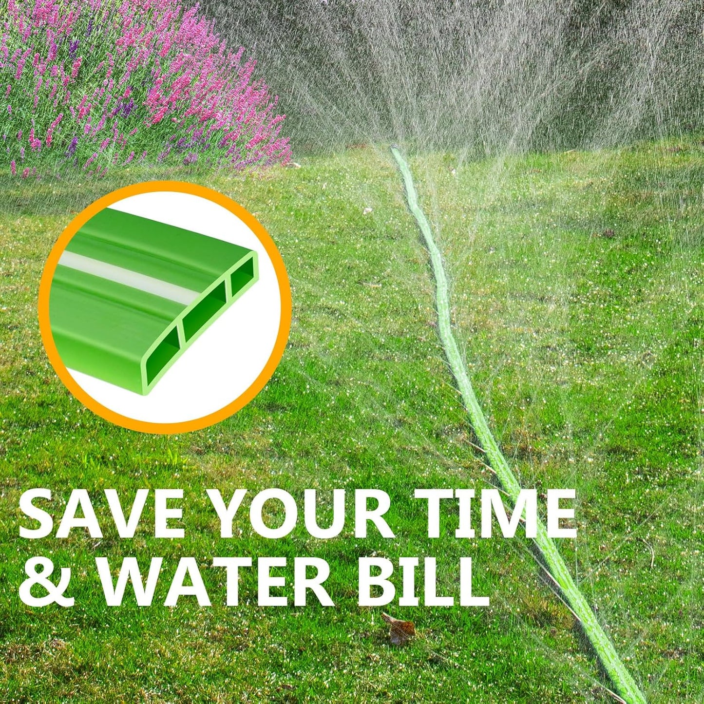 LAVEVE Sprinkler Soaker Hose for Yard 100 FT, Heavy Duty Garden Water Hoses with Stakes, Sprinklers System for Lawn, Flexible Drip Irrigation Tubing (50FT x 2 Pack)