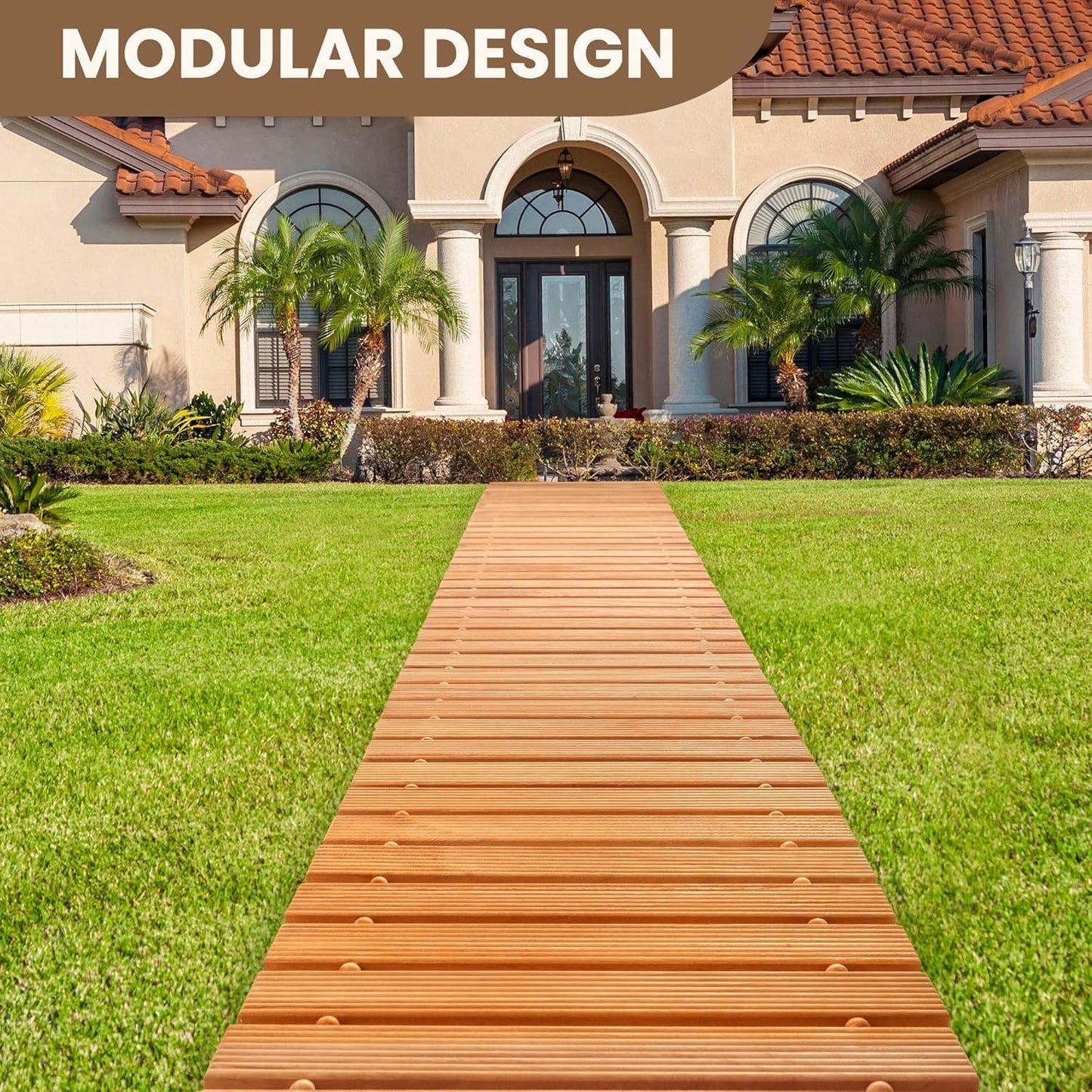 11.5FT Wooden Garden Pathway, Roll Out Walkway for Patio, Backyard and Outdoor Decor, Weatherproof, Non Slip and Easy to Install, Perfect for Beach, Wedding or Lawn (Natural)