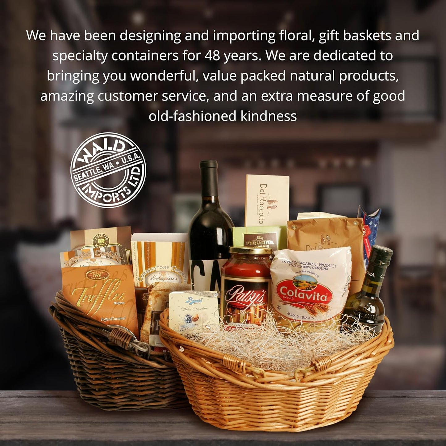 Wald Imports - Medium Light Brown Hand Woven Wicker Basket for Storage with Handles - Woven Basket - Wicker Baskets for Picnics, Easter, Organizing, and More (17 x 6.5 inches)