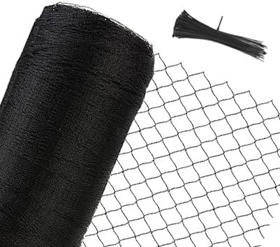 Junflying Bird Netting, 30x30 FT – 1/2" Mesh, Woven Black Netting for Garden Protection with Ties, Protects Vegetables, Fruit Trees, Blueberry Bushes & Strawberry Plants