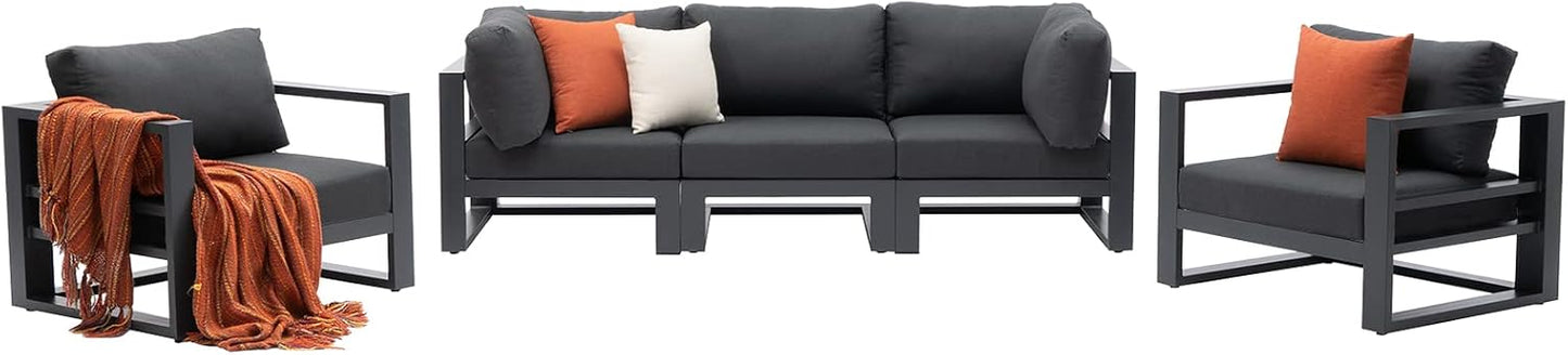 Outdoor Conversation Set 5 Pieces Aluminum Patio Furniture Outdoor Modular Sectional Sofa Set with Armchairs for Garden,Backyard,Dark Grey Cushions
