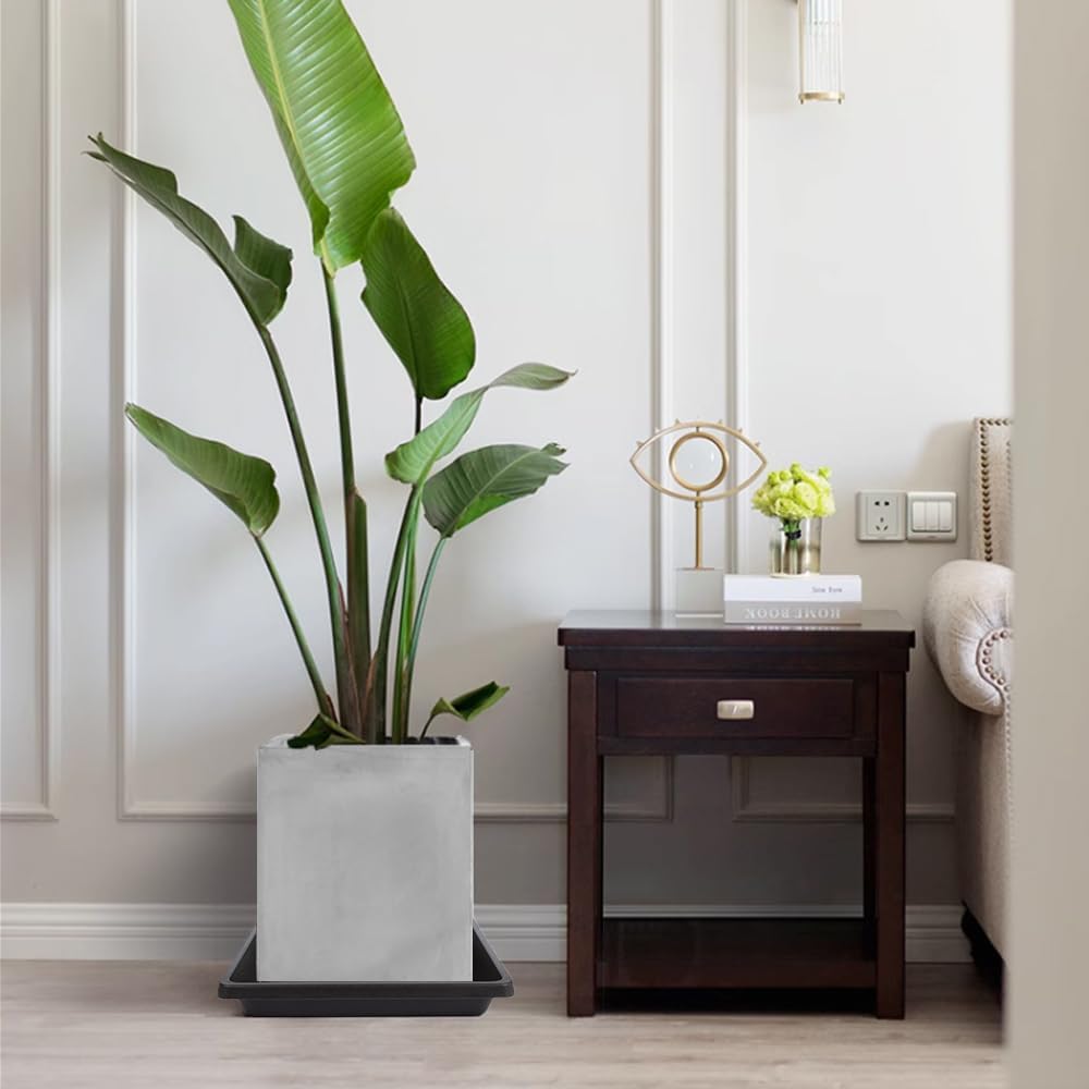 Square Plant Saucer 14 Inch 4 Pack, 6 8 10 12 13 16 18 20 Durable Plastic Plant Trays for Pots-Indoor Outdoor, Durable and Thicker Large Plant Drip Trays, Flower Planter Saucers for Potted Plants