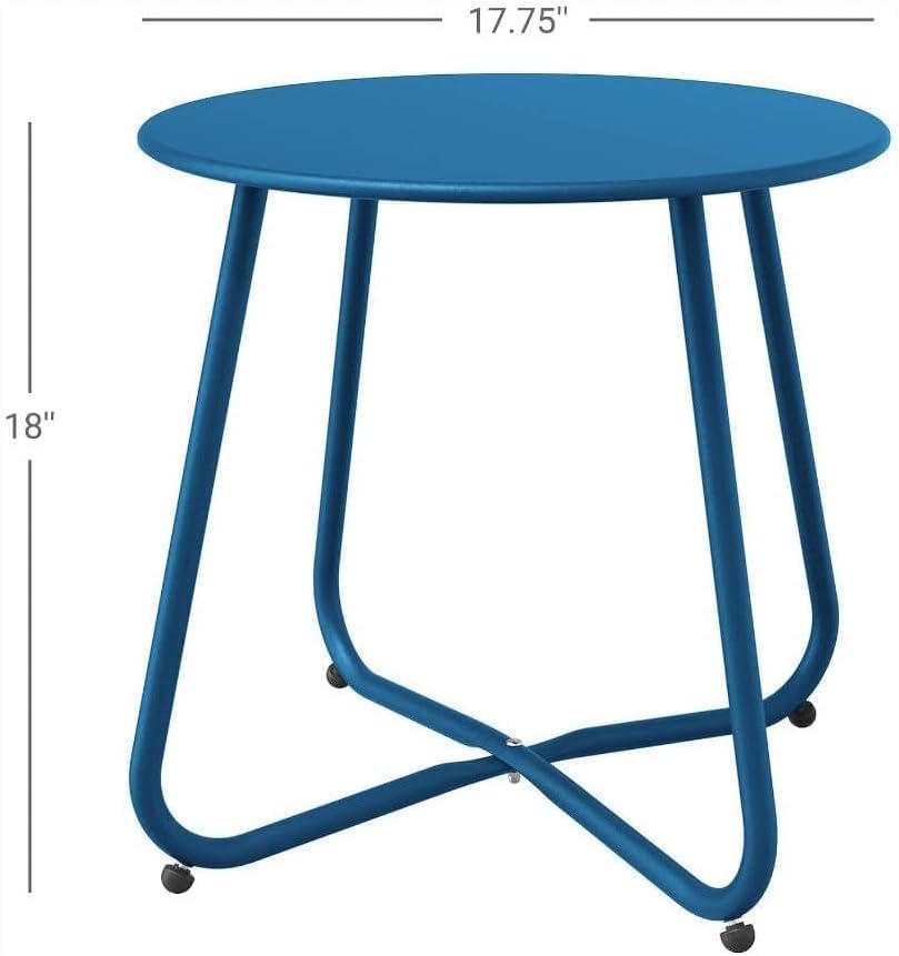 Peacock Blue Patio Side Table, 18" Weatherproof Steel Outdoor Indoor Side Table for Garden, Balcony, Pool & Tailgate, Rust-Resistant Lightweight Portable Patio End Table