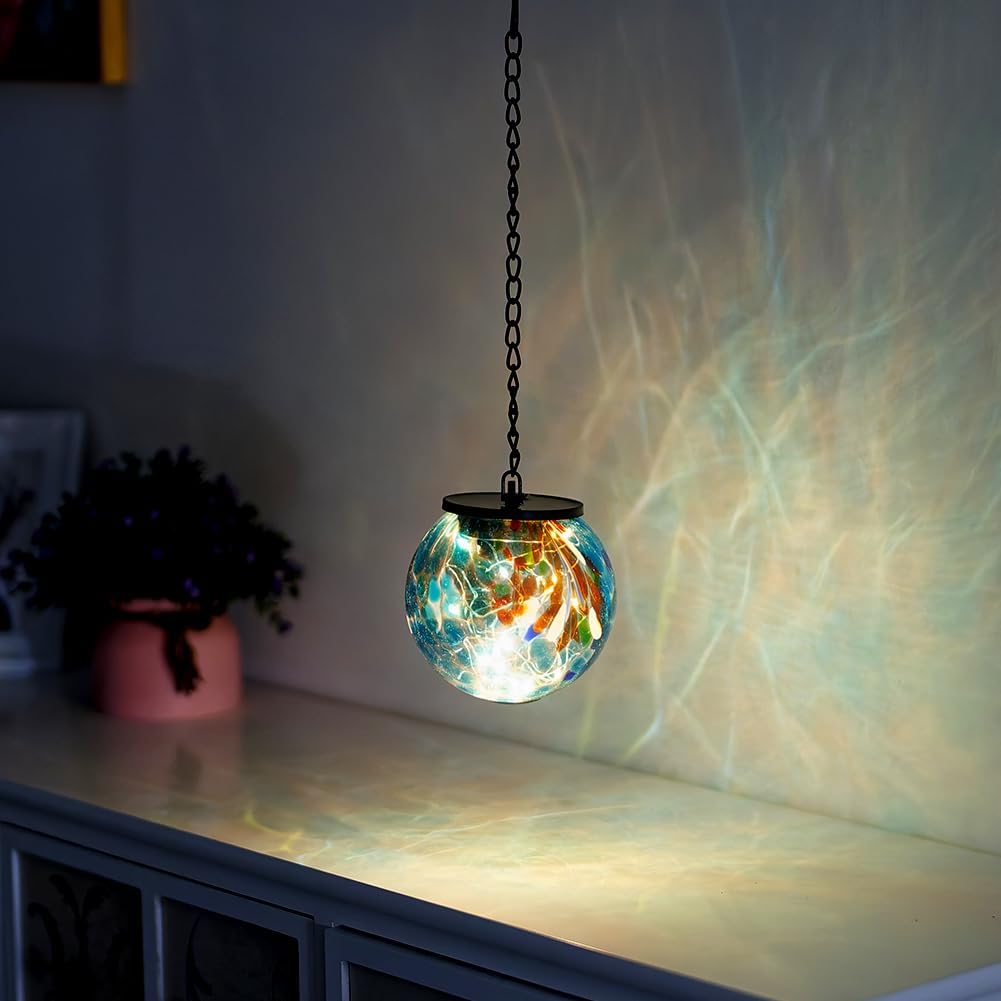 Solar Hanging Lanterns Outdoor, Solar Glass Gazing Ball Lights, Waterproof Led Globe Light for Garden Yard Tree Party Decorations, Colorful Dot