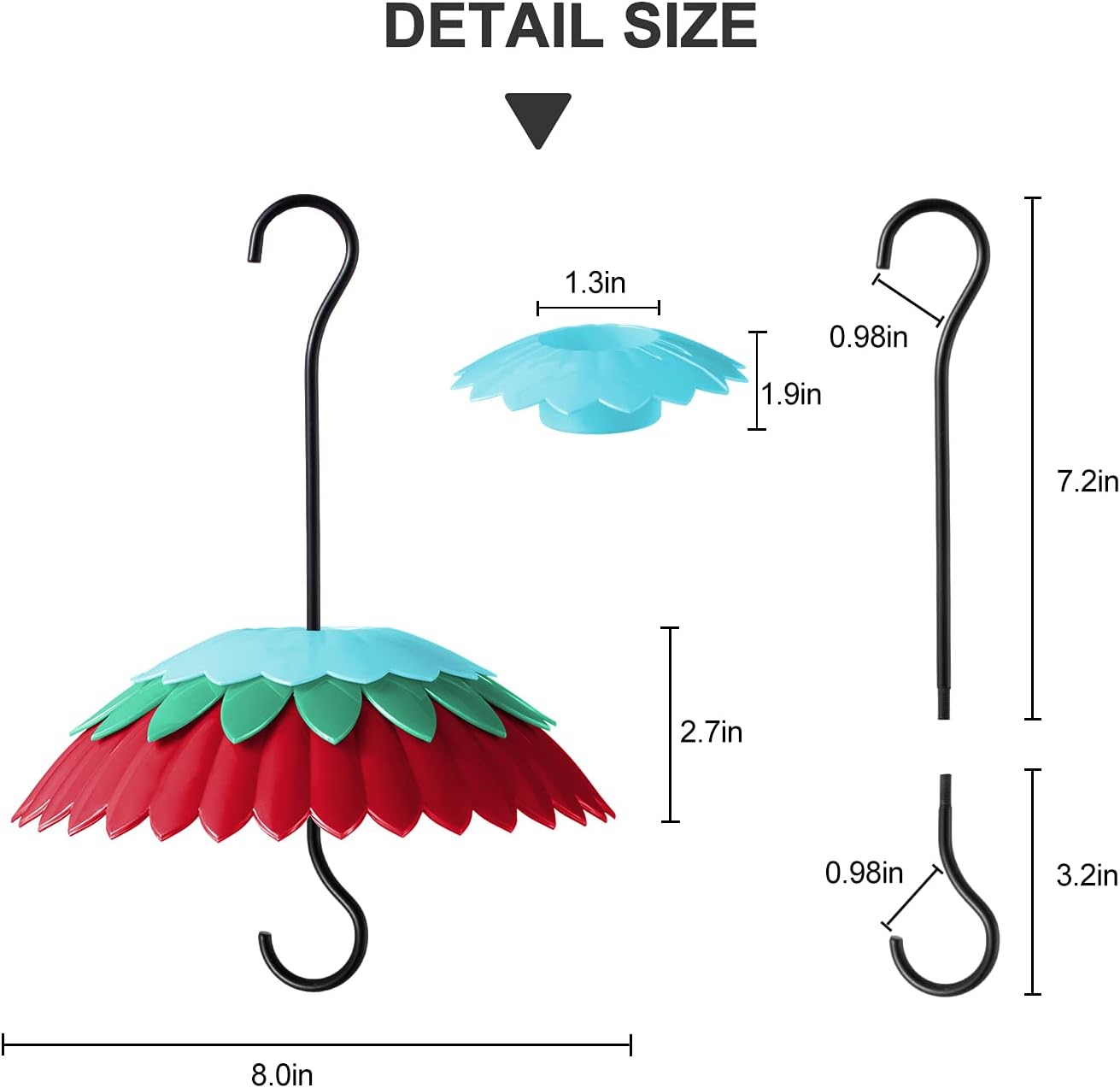 8" Bird Feeder Dome with Ant Moat, Skaithee 8" Bird Feeder Baffle with Ant Guard & Shepherd Hooks, Attract Hummingbirds & Anti Sun/Rain/Snow/Ants (Red 8 inches 20cm)