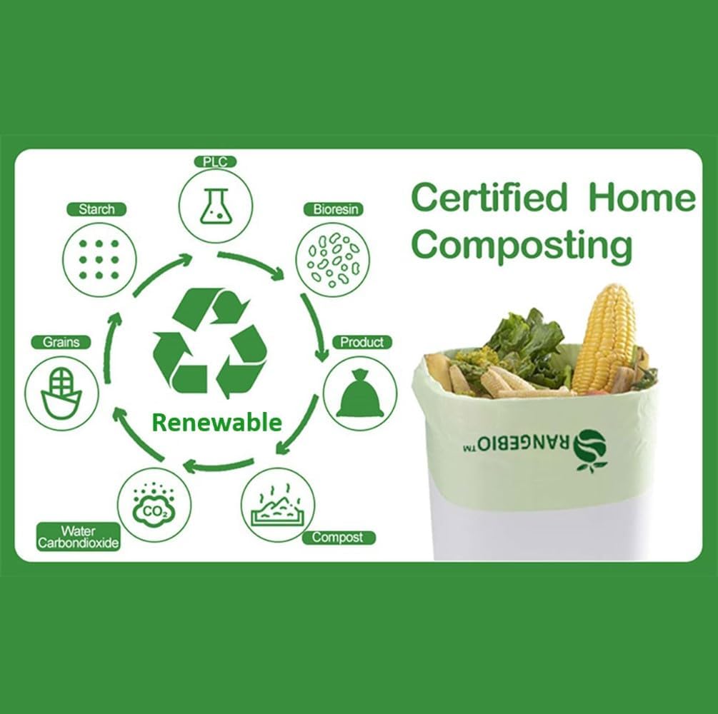 100% Compostable Trash Bags 13 Gallon Tall Kitchen, 100 Count, 0.9 Mil, Kitchen Compost Bags, Large Compostable Bags US BPI ASTM D6400 and OK Compost Home Certified