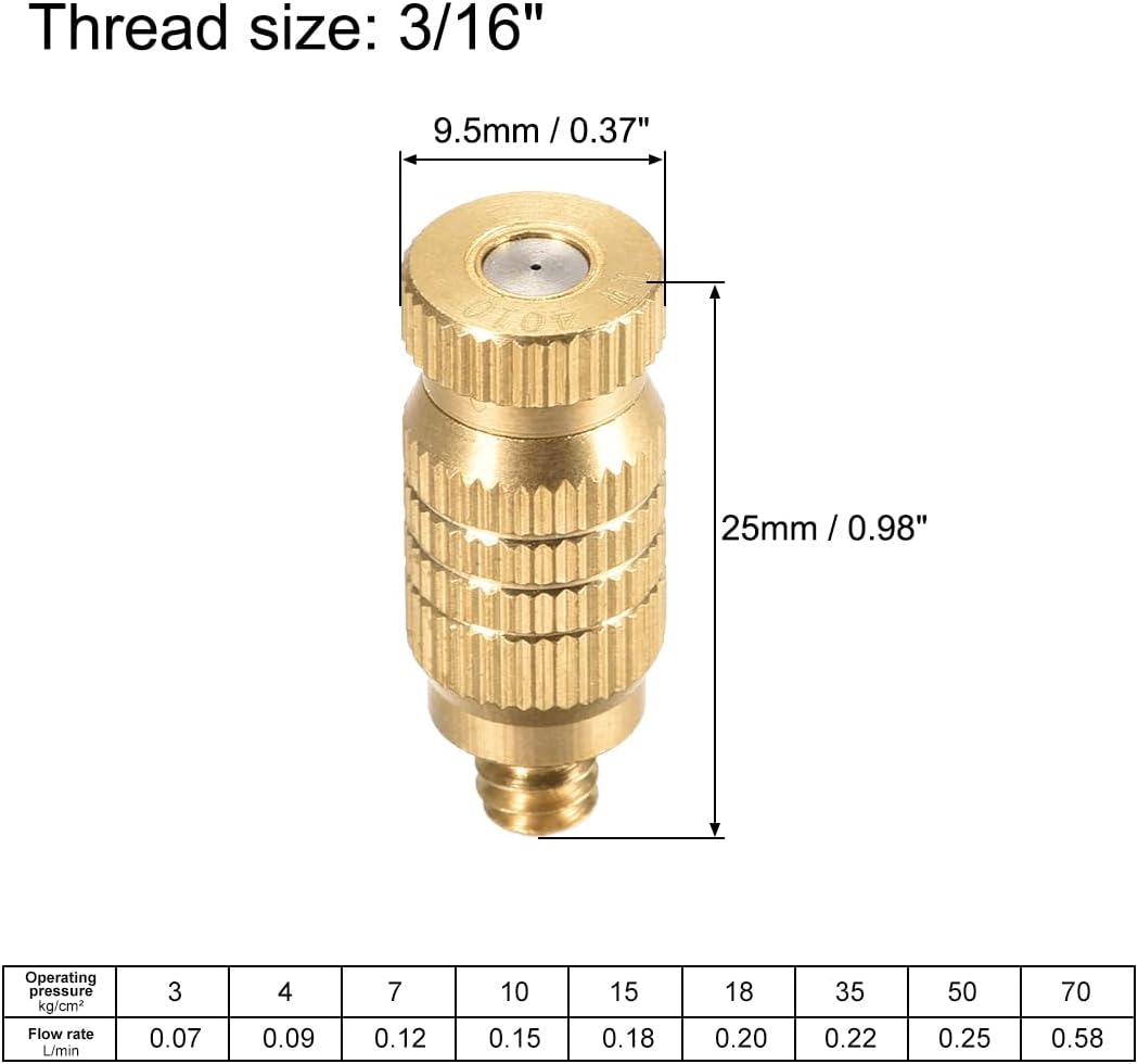 uxcell Brass Misting Nozzle - 3/16-inch Threaded 0.4mm Orifice Dia Fogging Spray Head for Outdoor Cooling System - 5 Pcs Golden