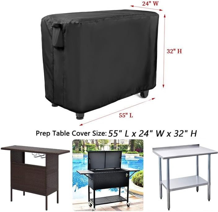55in Prep Table Cover, Outdoor Bar Table Cover Waterproof Stainless Steel Table Cover Portable Cooler Cart Covering Patio Storage Cabinet Covers