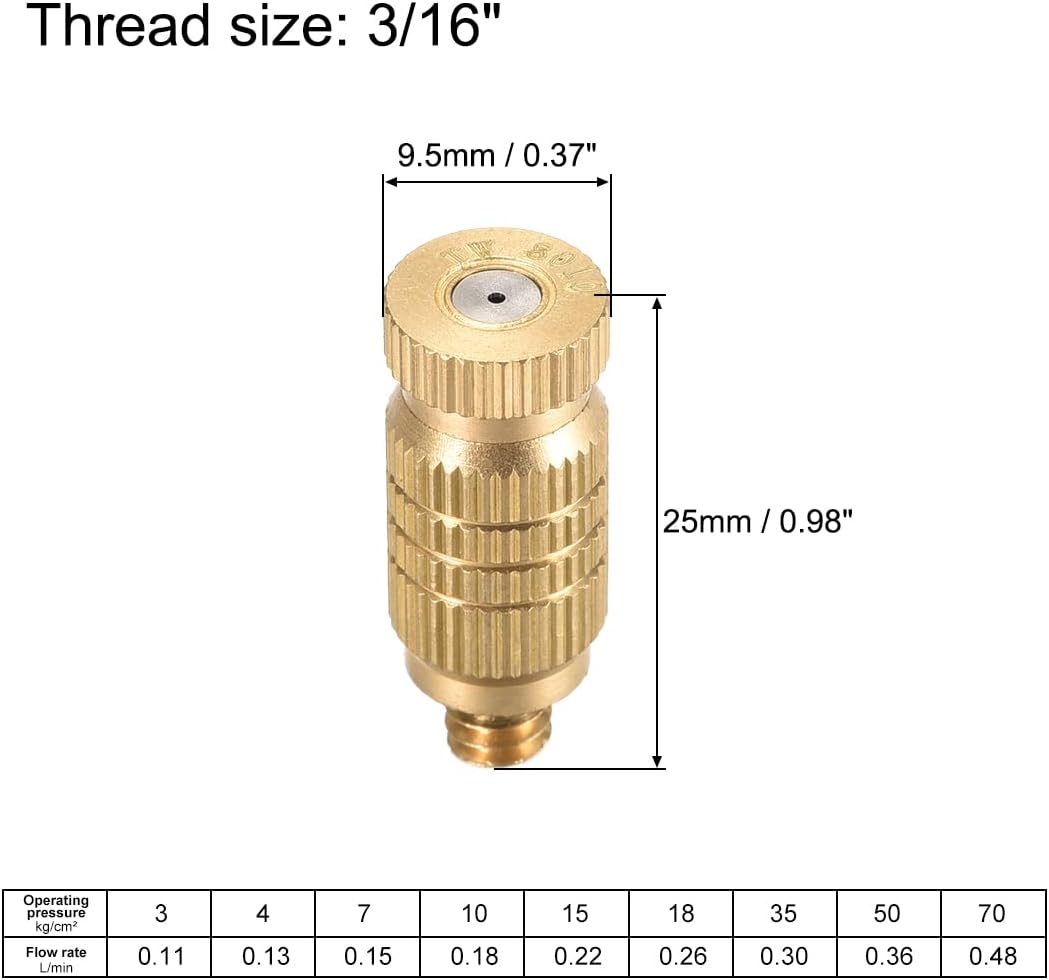 uxcell Brass Misting Nozzle - 3/16-inch Threaded 0.8mm Orifice Dia Fogging Spray Head for Outdoor Cooling System - 5 Pcs Golden