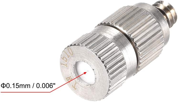 uxcell Brass Misting Nozzle - 3/16-inch Threaded 0.15mm Orifice Dia Fogging Spray Head for Outdoor Cooling System - 5 Pcs Silver Tone