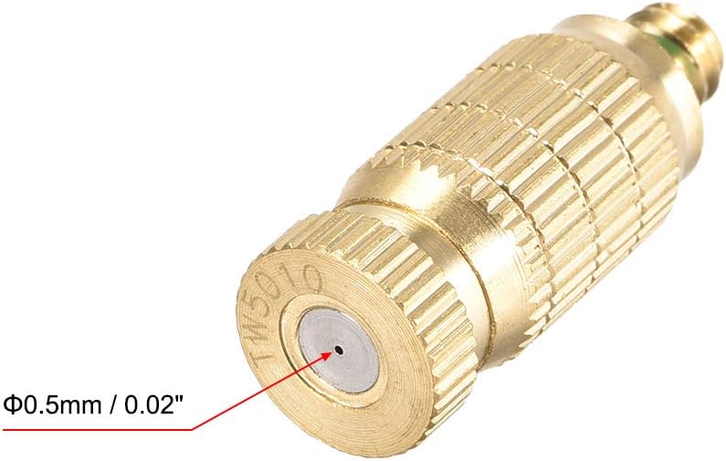 uxcell Brass Misting Nozzle - 3/16-inch Threaded 0.5mm Orifice Dia Fogging Spray Head for Outdoor Cooling System - 5 Pcs Golden