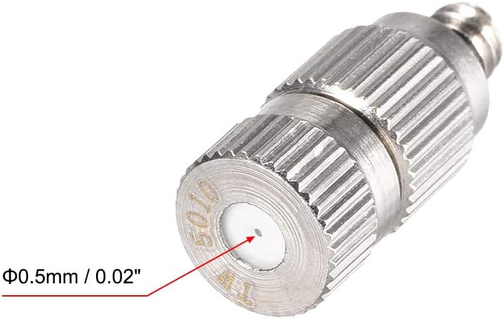 uxcell Brass Misting Nozzle - 3/16-inch Threaded 0.5mm Orifice Dia Fogging Spray Head for Outdoor Cooling System - 5 Pcs Silver Tone