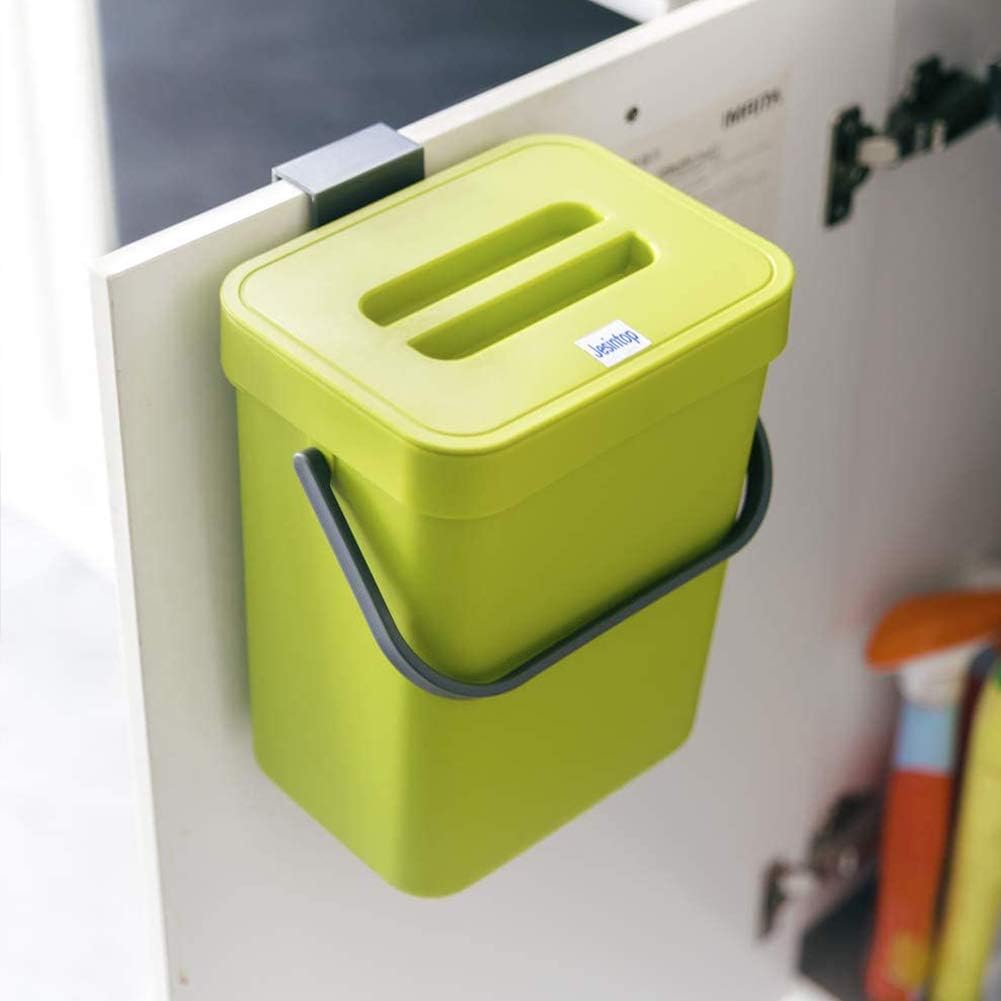 Counter Top Compost Bin with Lid for Kitchen Waste Food Scrap,Mountable Bathroom Hanging Small Trash Can Under Sink 1.3 Gal/5 L Series,Green