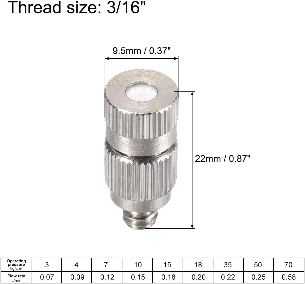uxcell Brass Misting Nozzle - 3/16-inch Threaded 0.4mm Orifice Dia Fogging Spray Head for Outdoor Cooling System - 5 Pcs Silver Tone