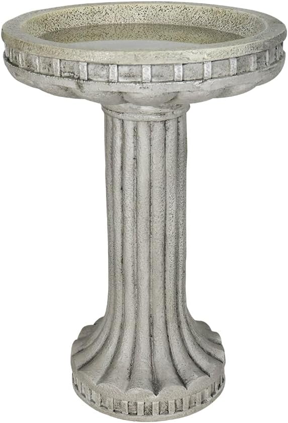 SKYFIRE 24 Inch Height Outdoor Bird Bath - Fibre Reinforced Concrete Large Bird Bath Stylish with Modern Pedestal for Garden, Patio, Lawn, Backyard - 16”W X 24”H Contemporary Birdbaths & Supports
