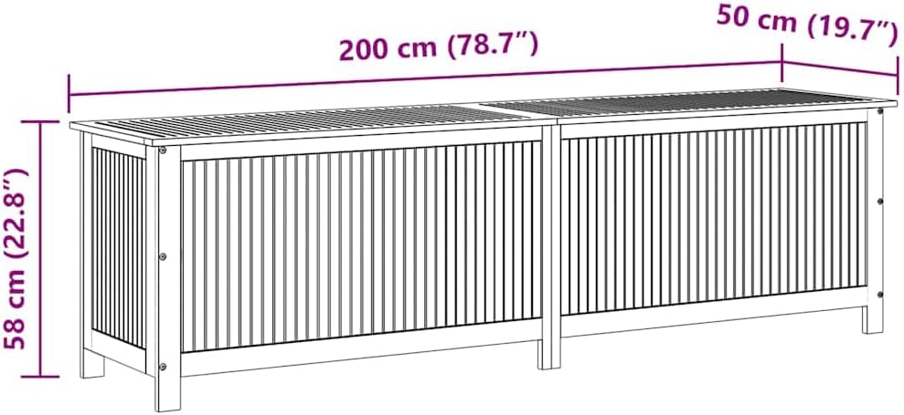 vidaXL Outdoor Storage Box, Deck Box with Gas-Lift Lid, Storage Chest with Water-Resistant Zippered Bag Inside, 78.7''x19.7''x22.8'', Solid Acacia Wood