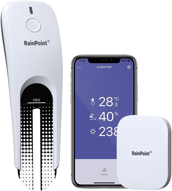 RAINPOINT Wi-Fi Soil Moisture Meter Plants - Hygrometer, Room Thermometer Indoor Soil Tester, Smart Plant Sensor, Temperature Humidity Monitor for Garden with 2.4 GHz Mini Wi-Fi Smart Gateway Hub