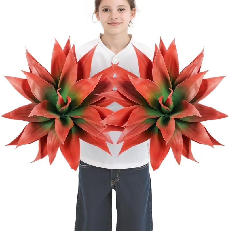 Velener Fall Fake Agave Artificial Plant, Red Fake Succulents Plant for Room Decor, Unpotted Faux Agave Stems Plant for Fall Outdoor/Indoor Decor, 22 inches, Set of 2