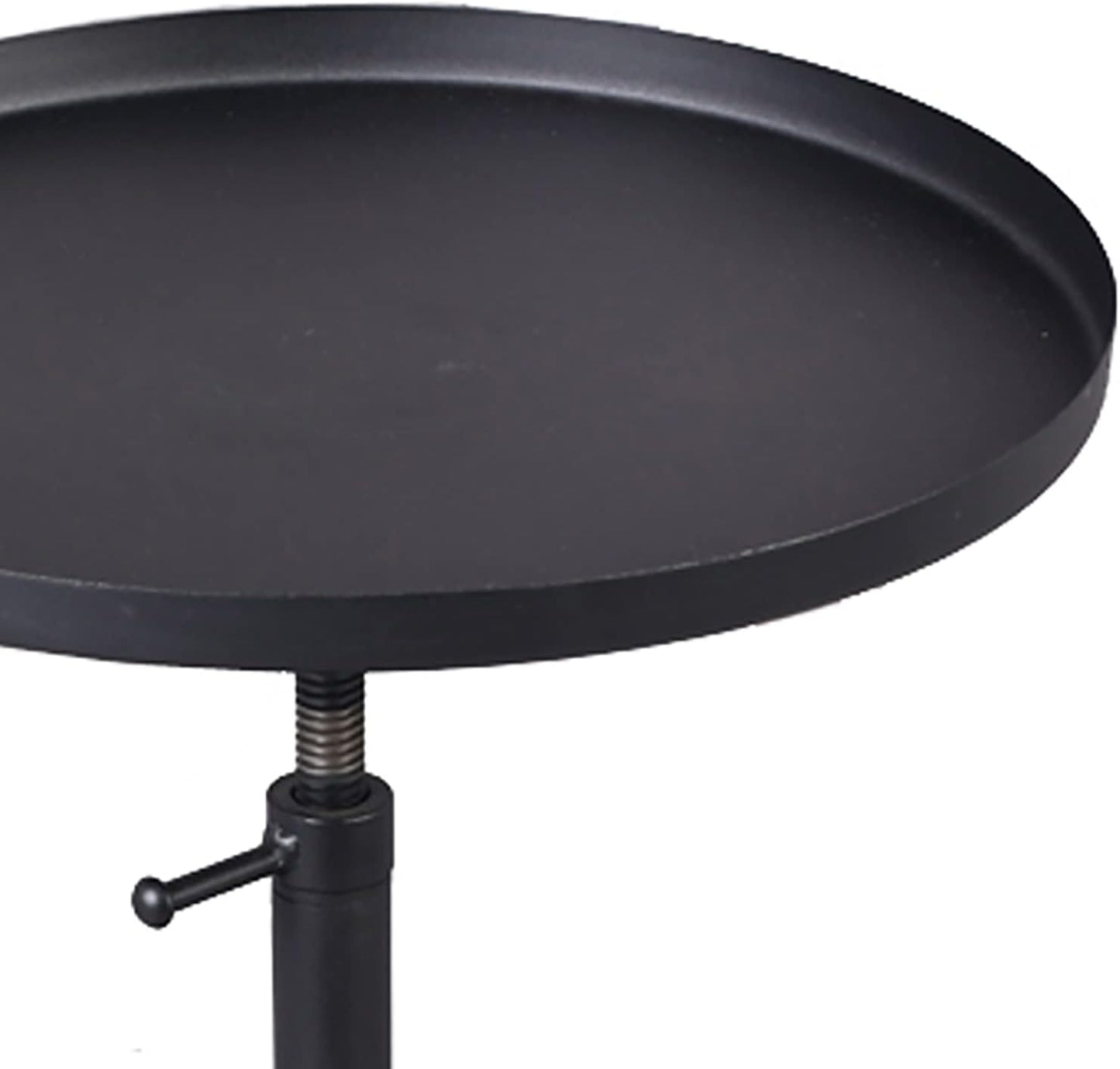 Outdoor Side Table,Tray Metal Sofa End Table, Accent Coffee Table, Adjustable Height, Waterproof and Anti-Rust Outdoor&Indoor Snack Table, Black (Round Top)