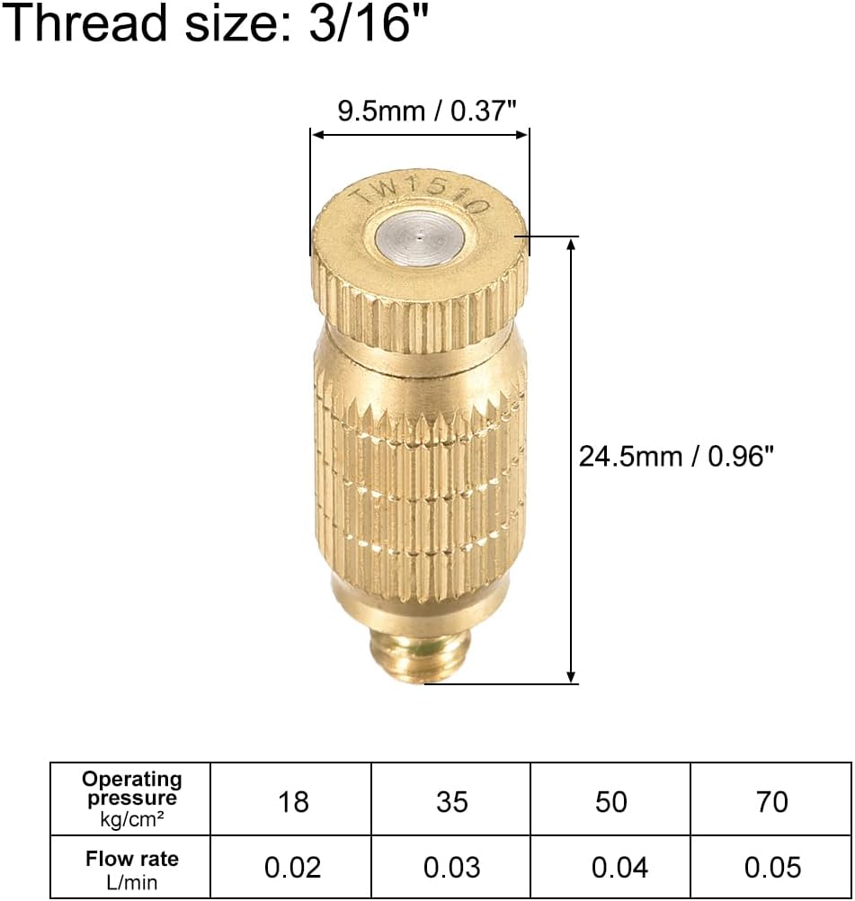 uxcell Brass Misting Nozzle - 3/16-inch Threaded 0.15mm Orifice Dia Fogging Spray Head for Outdoor Cooling System - 5 Pcs Golden