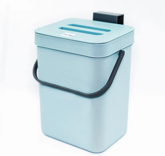 Kitchen Compost Bin Indoor for Counter Top,Hanging Small Trash Can with Lid,Food Waste Bin,Mountable Compost Busket 1.3 Gal/5 L Series,Blue