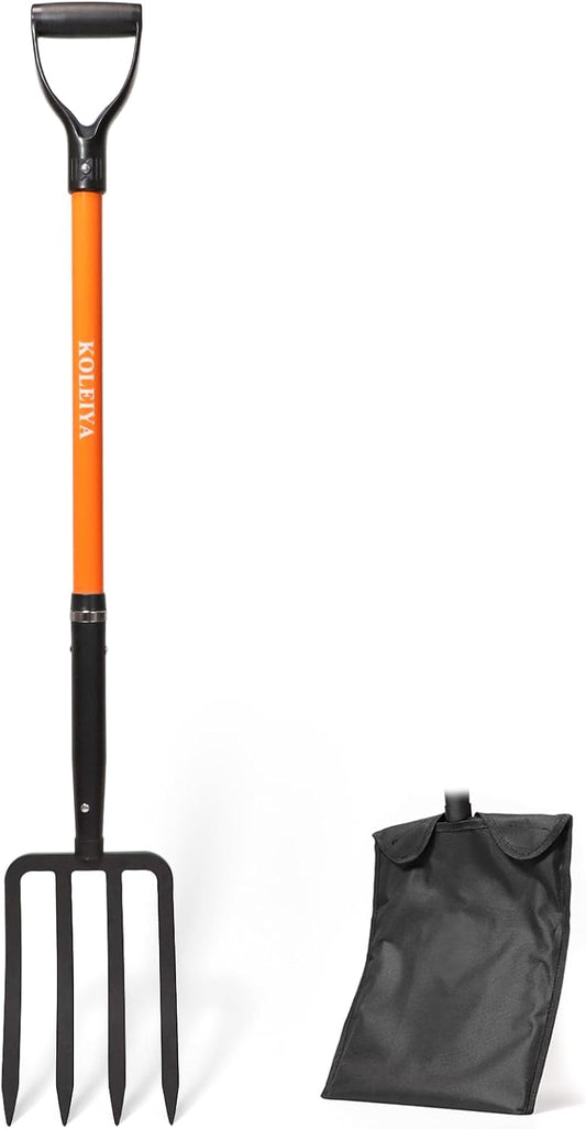 4-Tine Garden Fork,Heavy Duty Pitch Fork for Gardening,Digging Fork and Spading Fork for Loosening Soil,Compost Fork with Fiberglass Handle,45 Inch