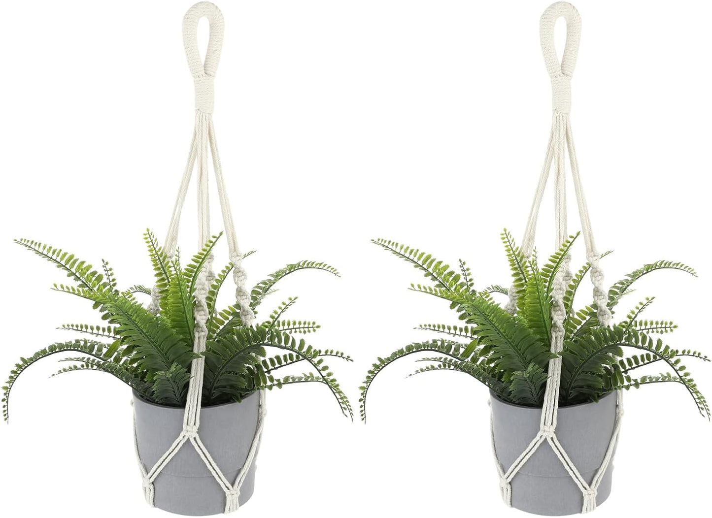 2 PCS Macrame Plant Hanger Indoor Hanging Plant Holder Hand-Woven Cotton Rope Flower Pot Basket with Metal Hook Rings Window Plant Hanger for Outdoor Hanging Pots Home Boho Decor, No Tassels, 23.6"
