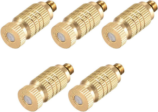 uxcell Brass Misting Nozzle - 3/16-inch Threaded 0.2mm Orifice Dia Fogging Spray Head for Outdoor Cooling System - 5 Pcs Golden