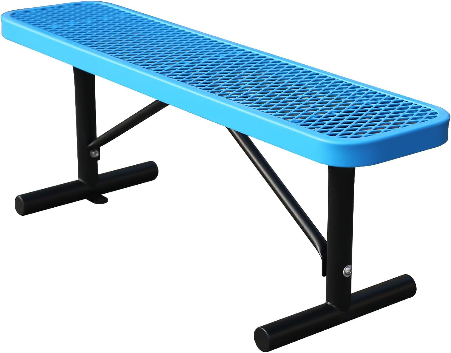 4 Feet Heavy Duty Metal Park Bench for Outside, Outdoor Bench with Portable Frame, Commercial Benches for Shopping Mall, Store, Park, Patio, Deck, Blue